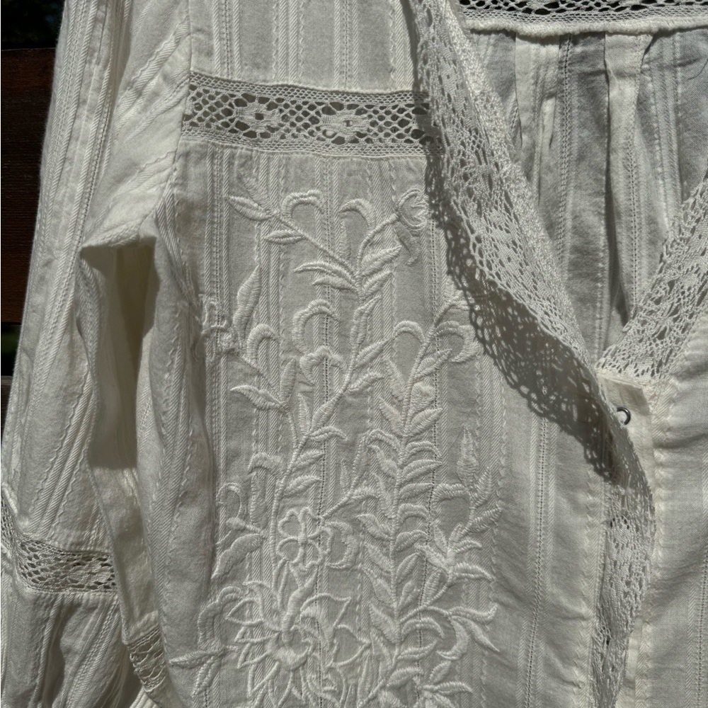 Free People White Embroidered Cropped Peasant Top Small - Picture 4 of 11